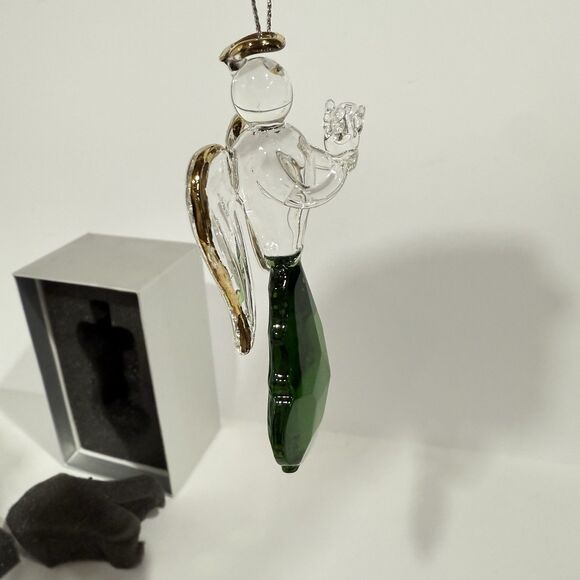 Glass Angel Ornament Green Crystal Gold Trim Praying Figurine Gift Boxed - Picture 14 of 16